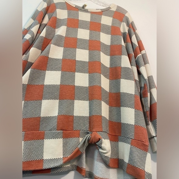 Oversized Boutique Plaid Women’s Pullover Long Sleeve Shirt Orange Gray Plus 1XL - Picture 3 of 7